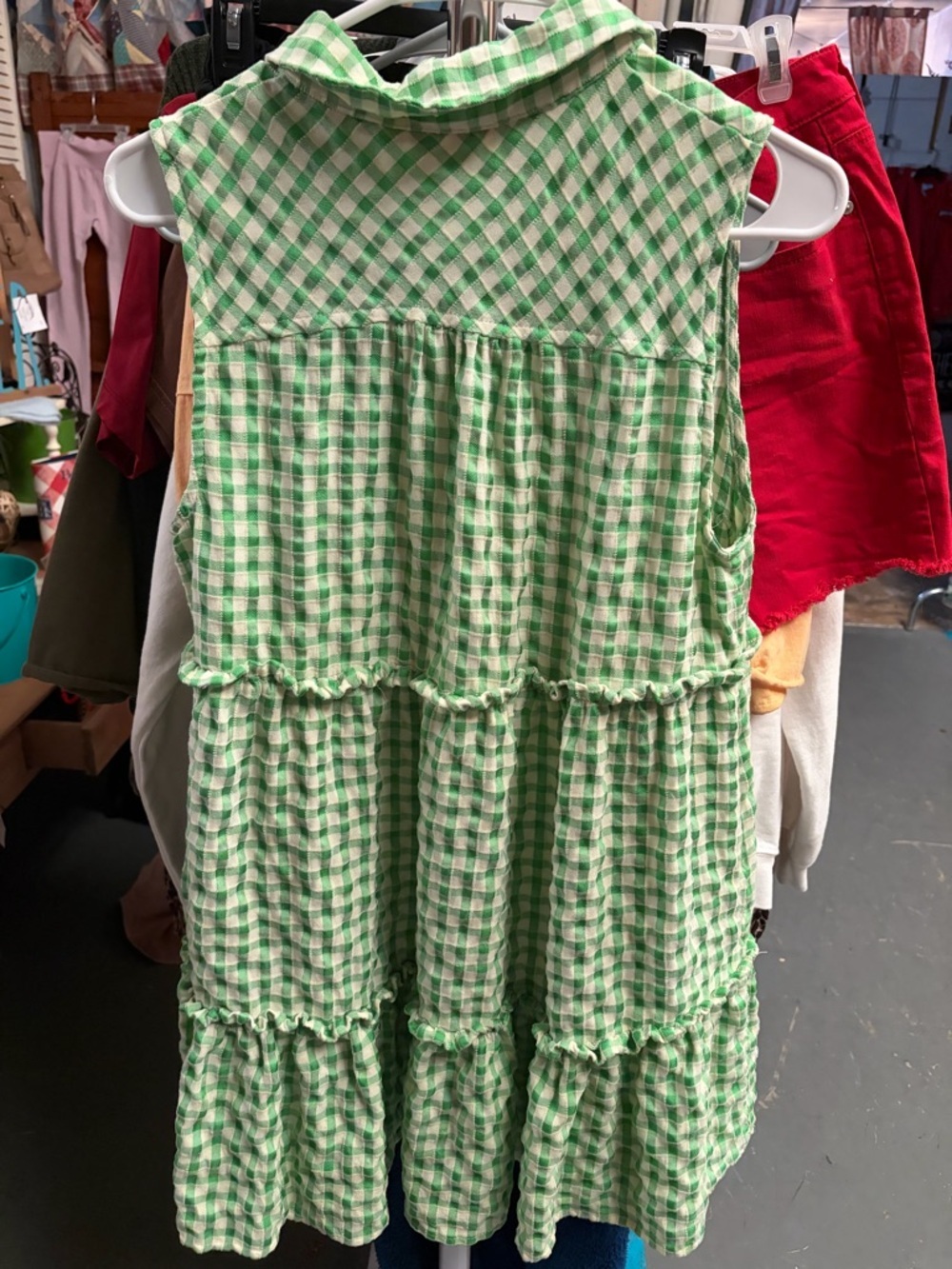 Umgee Green and White Gingham Button-Front Dress - Picture 4 of 4